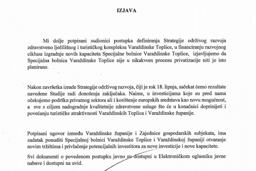 Zajednička izjava Čačića, Jakopovića, Kovačića i Bedekovića: Specijalna bolnica Varaždinske Toplice nije u nikakvom procesu privatizacije niti je to planirano